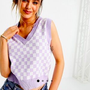 Stradivarius knitted vest in lilac gingham